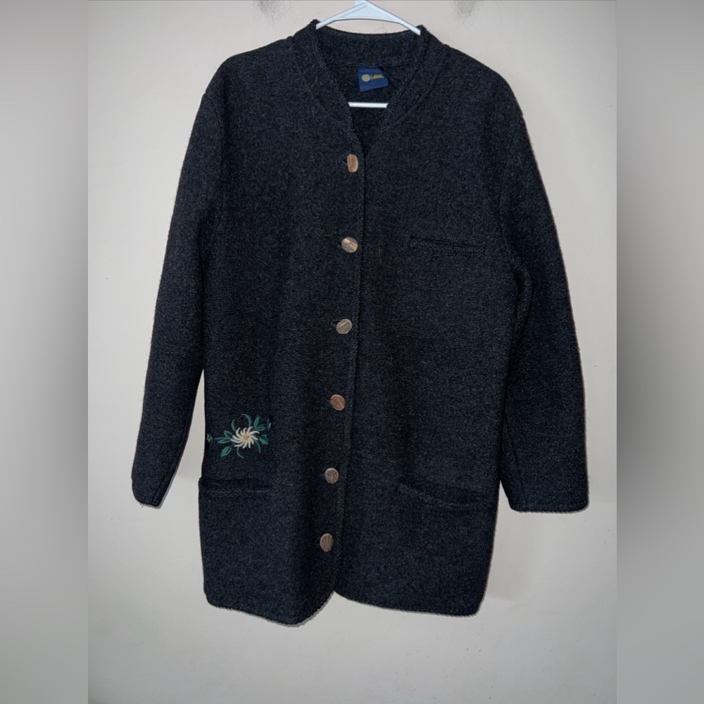 Vintage Your Sixth Sense Size Cardigan Long Button Sweater Gray Embroidered 38